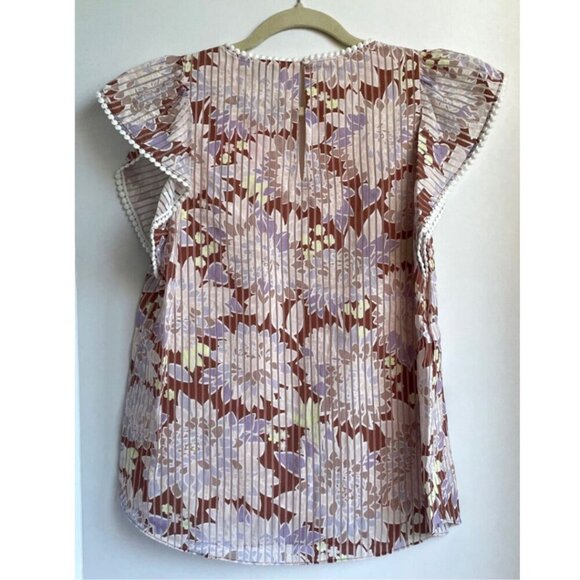 Kate Spade Blouse Womens Small Pink Short Flutter Sleeve V-Neck Boho Floral - Picture 3 of 8